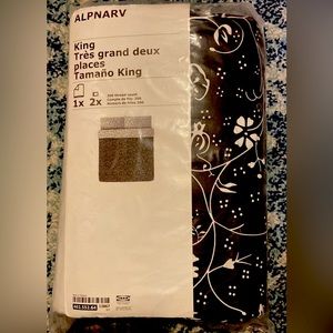 IKEA ALPNARV King Duvet Cover w/ 2 Pillowcases KING Bed Set Black White Floral
